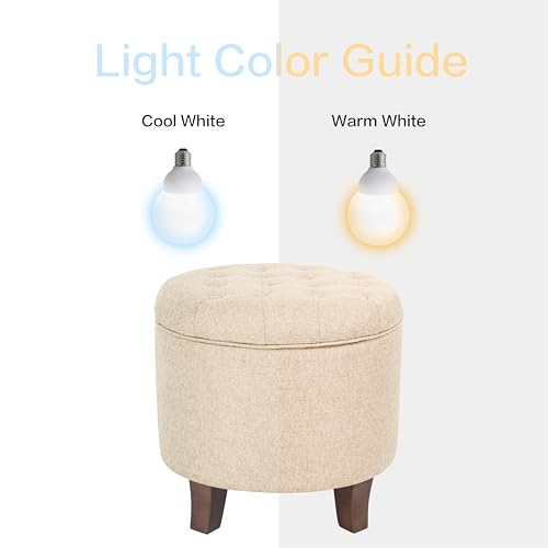 19" Button Tufted Round Storage Ottoman - Tan Woven
