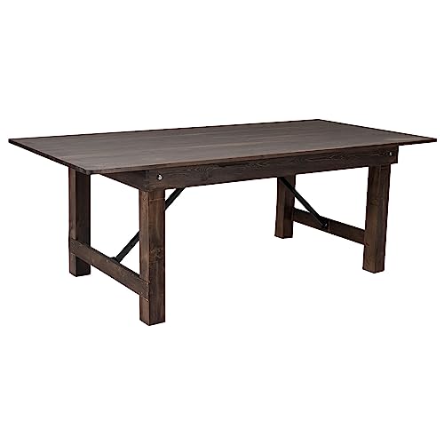 HERCULES 7' x 40" Rectangular Antique Rustic Solid Pine Folding Farm Table, Mahogany