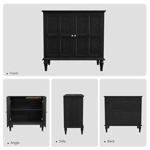 Black Sideboard Buffet Cabinet with Storage, Mid-Century Modern Storage Cabinet with 2 Doors and Adjustable Shelves, Accent Style Sideboard for Entryway, Dining Room, Living Room