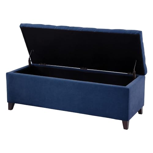 Contemporary Style Shandra Storage Ottoman Tufted Design with Top Upholstered Bench Foot Rest for Bedroom and Living Room Decor, Medium, Navy