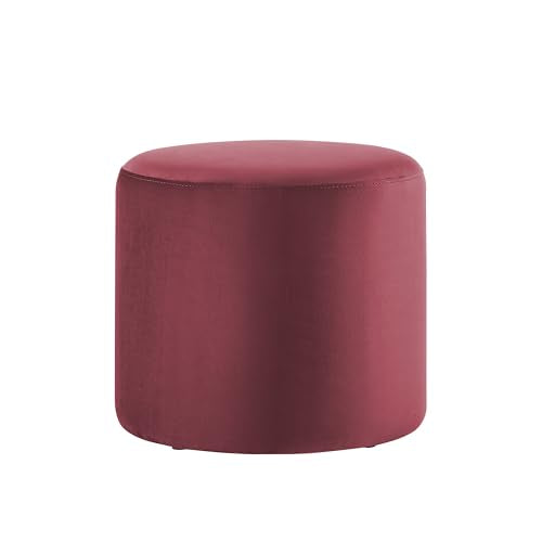 ® 19” Wentworth Ottoman Round Soft Velvet Bench, Stationary Ottomans, Backless Chair, Footrest for Living Room, Footstool Office, Bedroom, Padded Seat, Plum