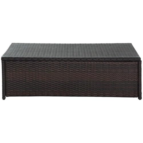 Brown outdoor wicker coffee table with glass top, view 2