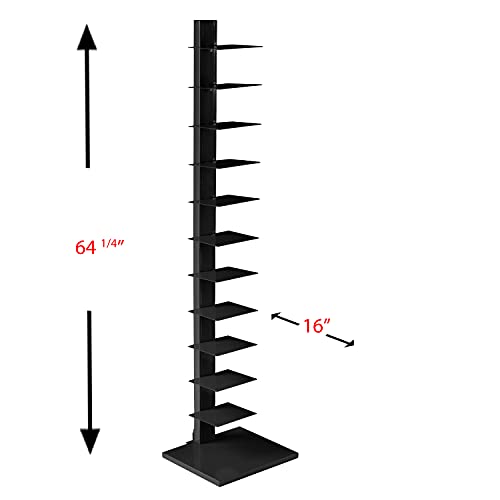 12 shelf Metal Spine Book Tower, Black