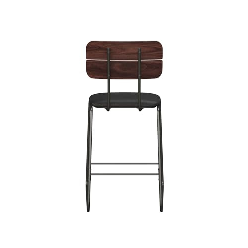 Modern 2-Piece Minimalist Counter Stools with Wooden Back, Set of 2, Black