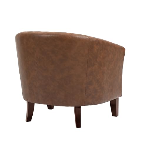Faux Leather Barrel Accent Chairs Set of 6, Modern Club Upholstered Arm Chair, Comfy Armchair Nailed Trim Living Room Single Sofa Reading Seat Bedroom Side Sitting for Office, Brown