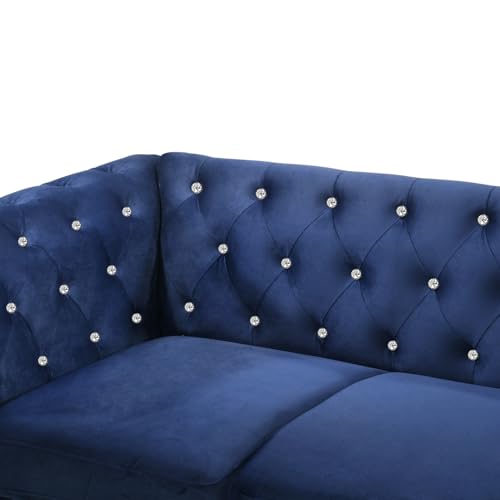 Chesterfield Velvet Sofa and Loveseat Set - 2 Piece Living Room Furniture Set Royal Blue