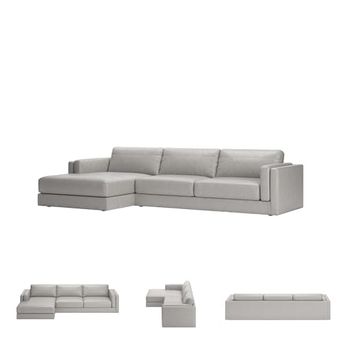 Signature Design by Ashley Amiata Sectional Couch, Sag-Resistant Platform Foundation, Combination of Leather and Faux Leather for Living Rooms, 137-Inch L-Shaped Sofa with Chaise, Glacier Gray