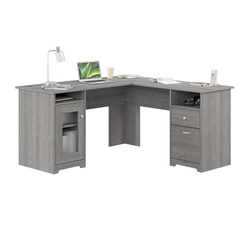 Bush Home Cabot 60W L Shaped Computer Desk with Storage in Modern Gray, 60-inch Corner Table with Drawers for Home Office Workspace
