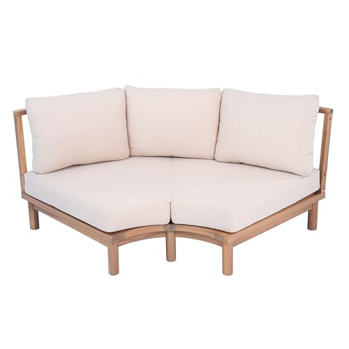 5 Piece Patio Outdoor Furniture Set, All Weather 118" Half Moon Sectional Sofa with Acacia Wood Frame & Waterproof Cushions,1 Coffee Table for Garden,Lawn,Backyard,Poolside,Beige+Light Teak