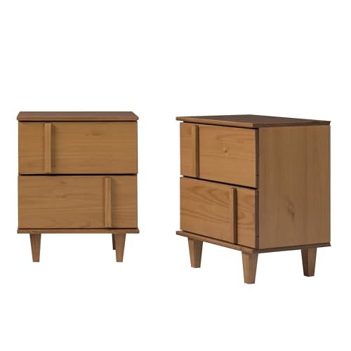 Contemporary 2-Piece Detailed Drawer Solid Wood Nightstands