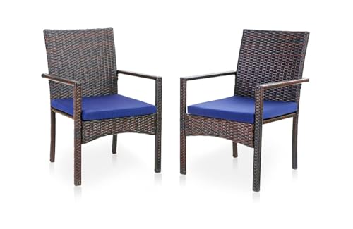 Patio Wicker Chair Set of 2, Outdoor Modern PE Rattan Armchair with Removable Cushions for Deck, Porch, Balcony