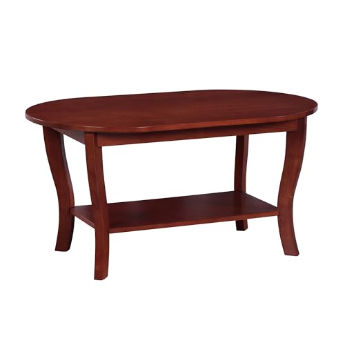 American Heritage Oval Coffee Table 36" - Classic Living Room Table with Storage Shelf for Transitional Living Room, Mahogany