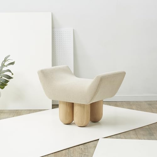 SAFAVIEH Couture Collection Giancarlo Light Brown Boucle/Natural Upholstered Ottoman (Fully Assembled)