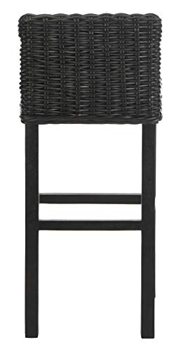 SAFAVIEH Furniture - Cypress Bar Stool - 29.72" Seat Height - Black - Mango Wood - Coastal Saddle Design - Ideal for Kitchen, Bar Area, Dining Room - Fully Assembled (FOX6502C)