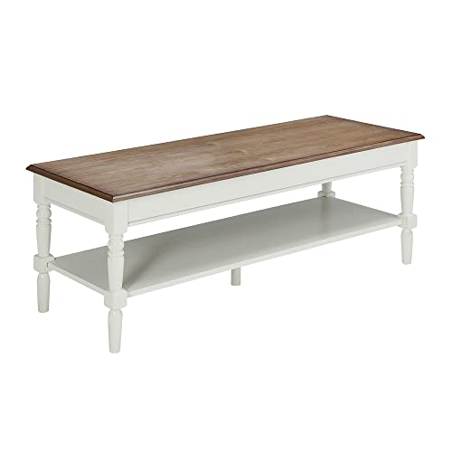 French Country Coffee Table 48" - 2 Tier Farmhouse, Transitional Center Accent with Storage Shelf for Classic, Transitional Living & Family Room, Driftwood/White