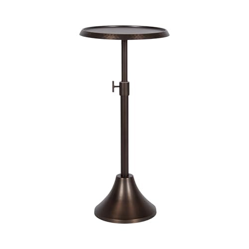 Sanzo Traditional Adjustable-Height Pedestal Drink Table, 11 x 11 x 30, Bronze, Vintage Round Indoor Metal Cocktail Table with Hammered Tabletop for Use as Indoor Plant Stand