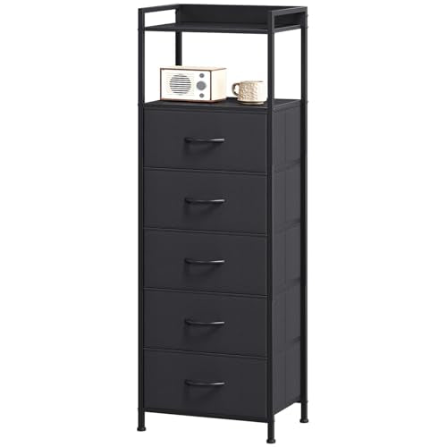 Tall Dresser for Bedroom, 5 Drawers Nightstand Vertical Storage Tower Unit, view 2