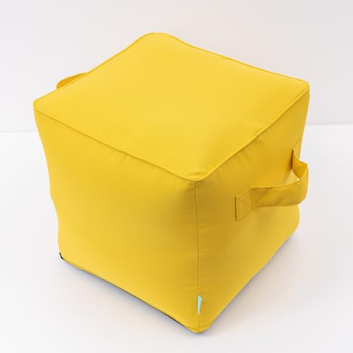 Inflatable Outdoor Ottoman for Patio, Water Resistant Pouf Cube 16", Inflatable Foot Rest, Outdoor Footstool for Poolside, Garden,Camping, Yellow
