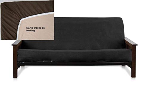 Black, Queen Size 60x80+10" Easy Fit Fitted Futon Cover Bonded Micro-Suede Sofa Daybed Mattress Slipcover | Elastic Backing (Black, Queen Size)