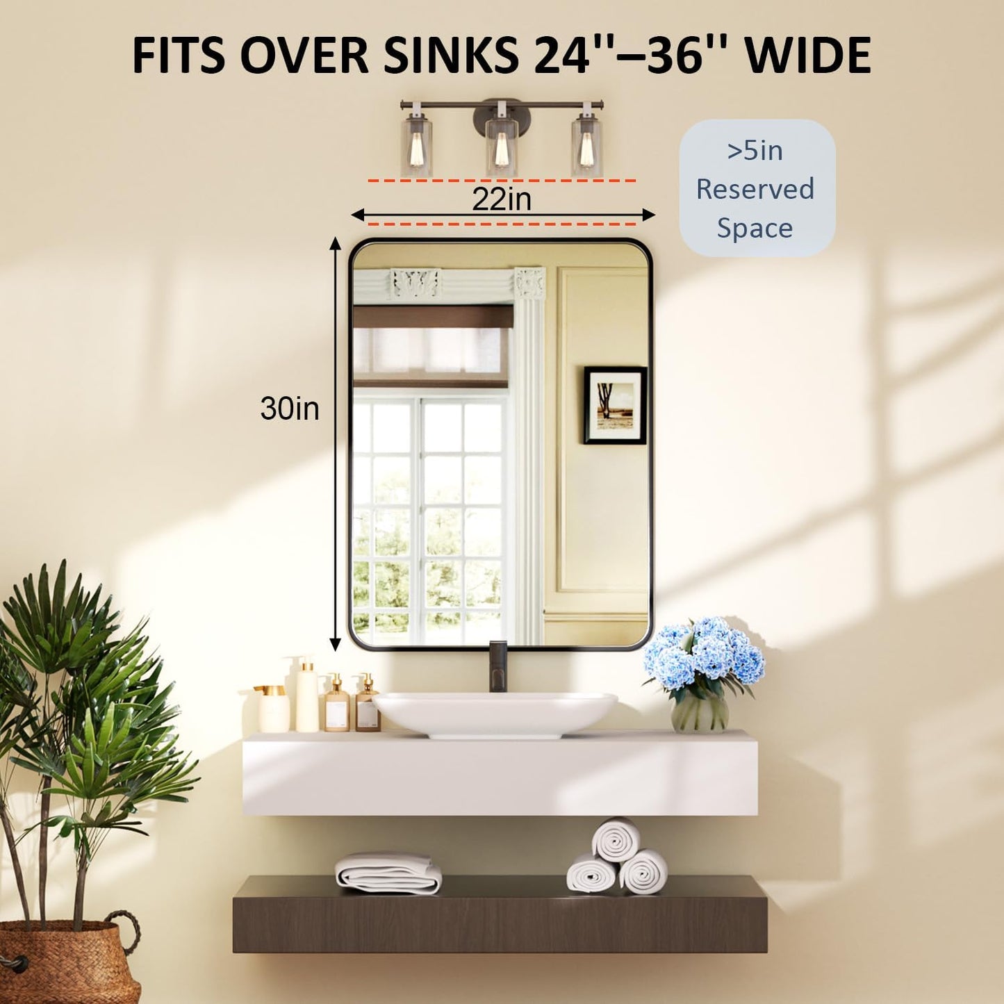 24×32 Silver Bathroom Mirror for over Sink - Rectangular Bathroom Mirrors with Tempered Glass & Aluminum Frame, for Restroom Vanity, Entryway, Bedroom, Horizontal/Vertical, Rounded Corners