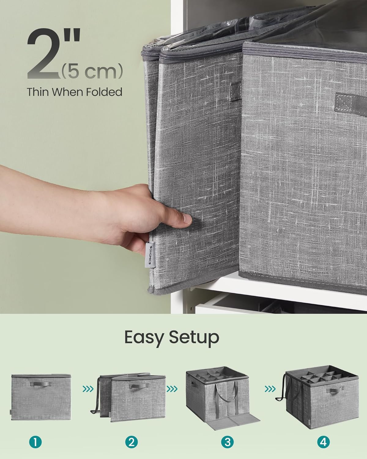 Set of 2 Shoe Organizers for Closet, Fits 16 Pairs Each, Shoe Storage Bins, Fabric Containers with Handles and Clear Cover, for Bedroom, Entryway, Closet, Cattail Gray ULSP602G01