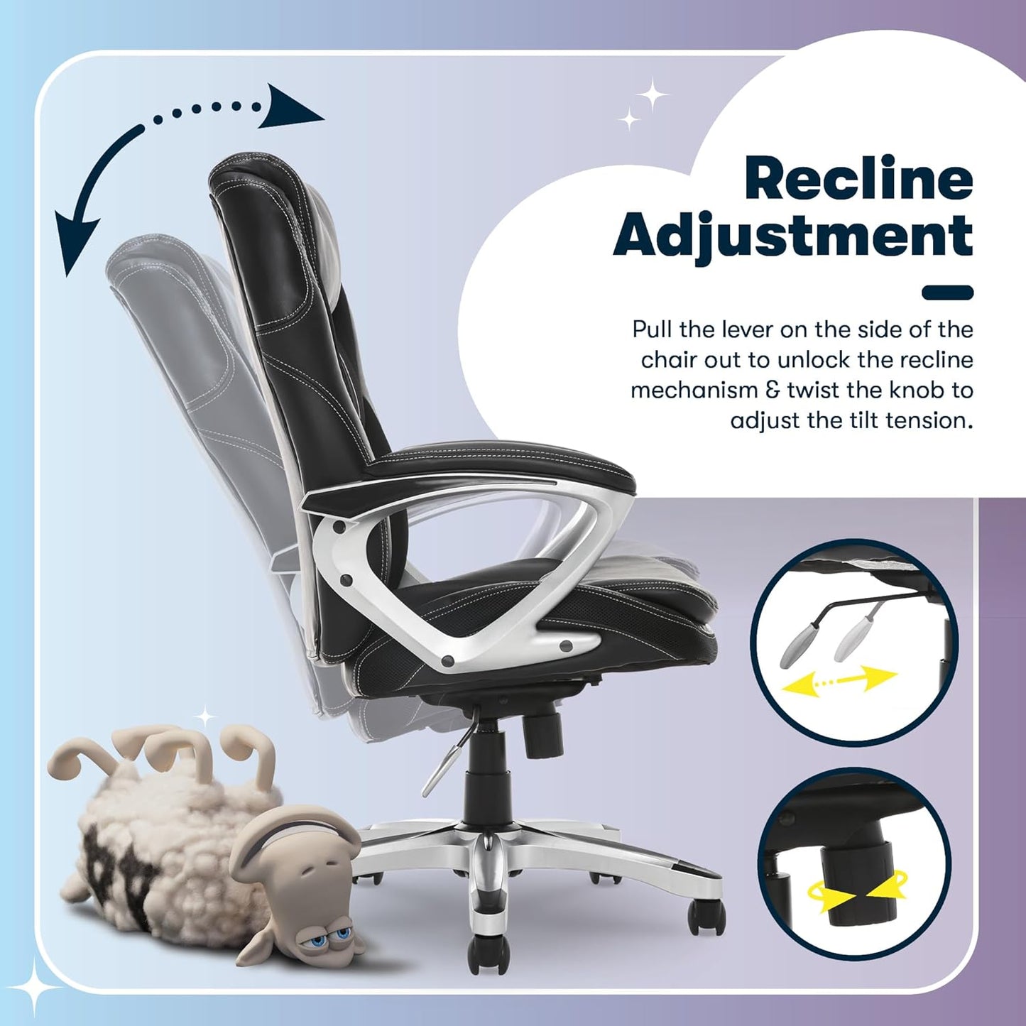 Amplify Executive Office Padded Arms, Adjustable Ergonomic Gaming Desk Chair with Lumbar Support, Faux Leather and Mesh, Black
