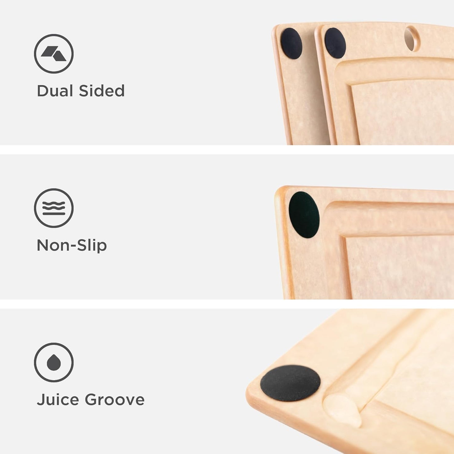 All-In-One Cutting Board with Non-Slip Feet and Juice Groove, 14.5" × 11.25", Natural/Black