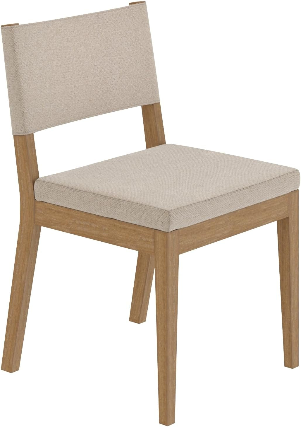 Linus Modern Upholstered Dining Chair with Solid Rubberwood Legs in a Wire-Brushed Light Brown Finish, Natural Flax/Brown