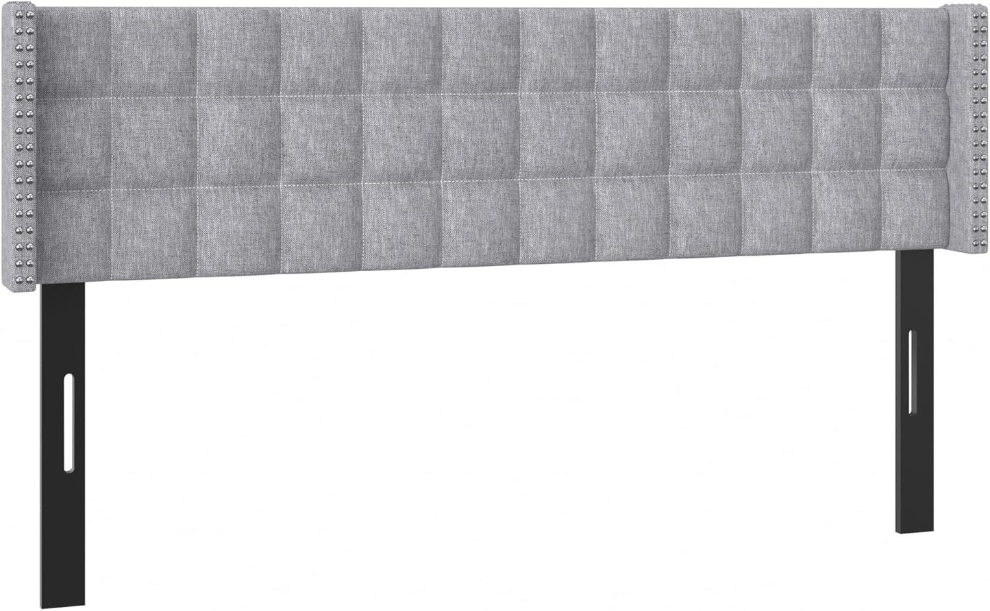 Headboard King Size, Linen Upholstered Headboards Only with Nailhead Trim Wingback, Square Stitched Design, Adjustable Height from 40" to 49.8", Light Grey