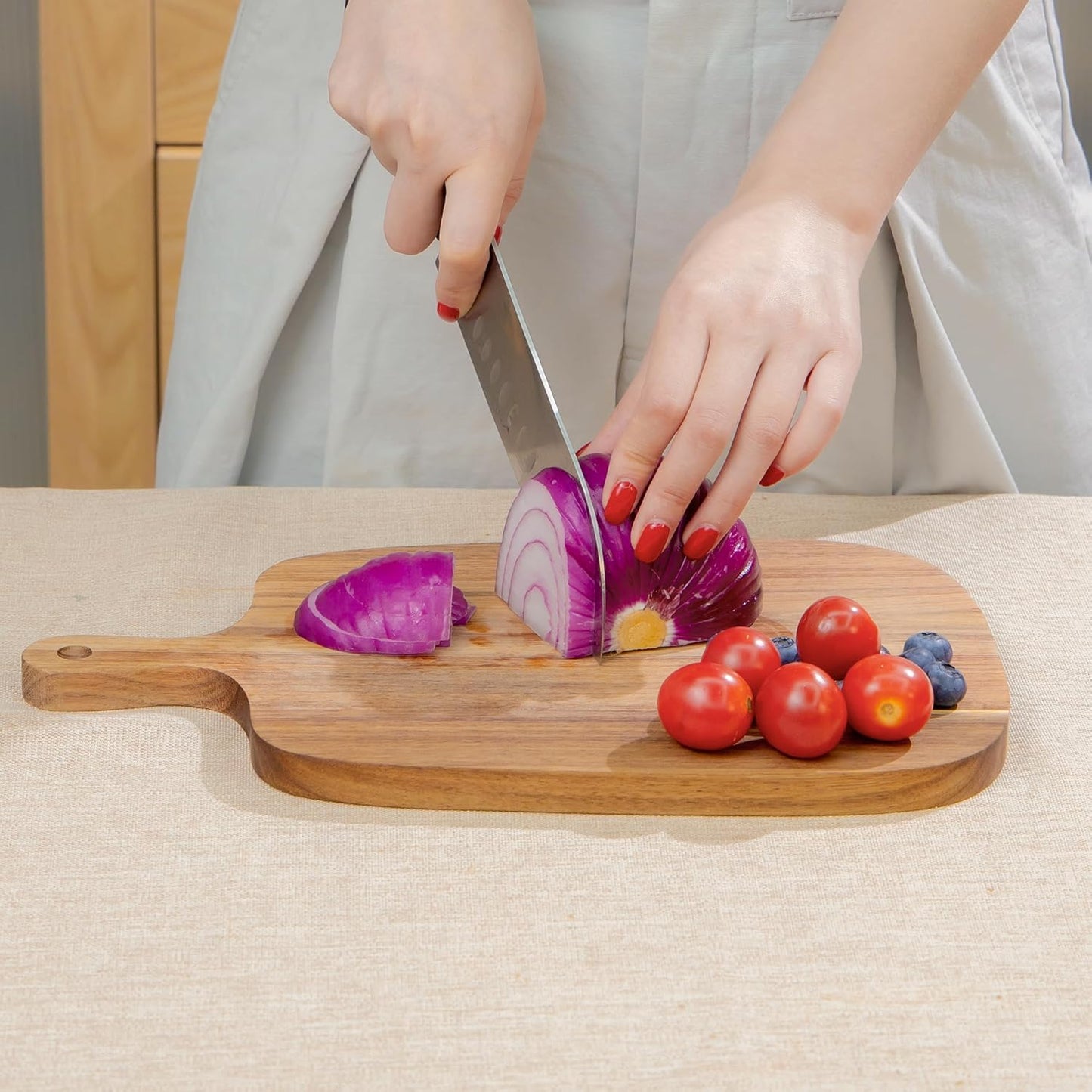 Kitchen Utensils Wooden Cutting Board and Durable Cutting Board with Handles for Meat, Cheese, Bread, Vegetables and Fruits Cutting Boards for Kitchen, Great Gift for Kitchen Chefs,Small,13” X 8”
