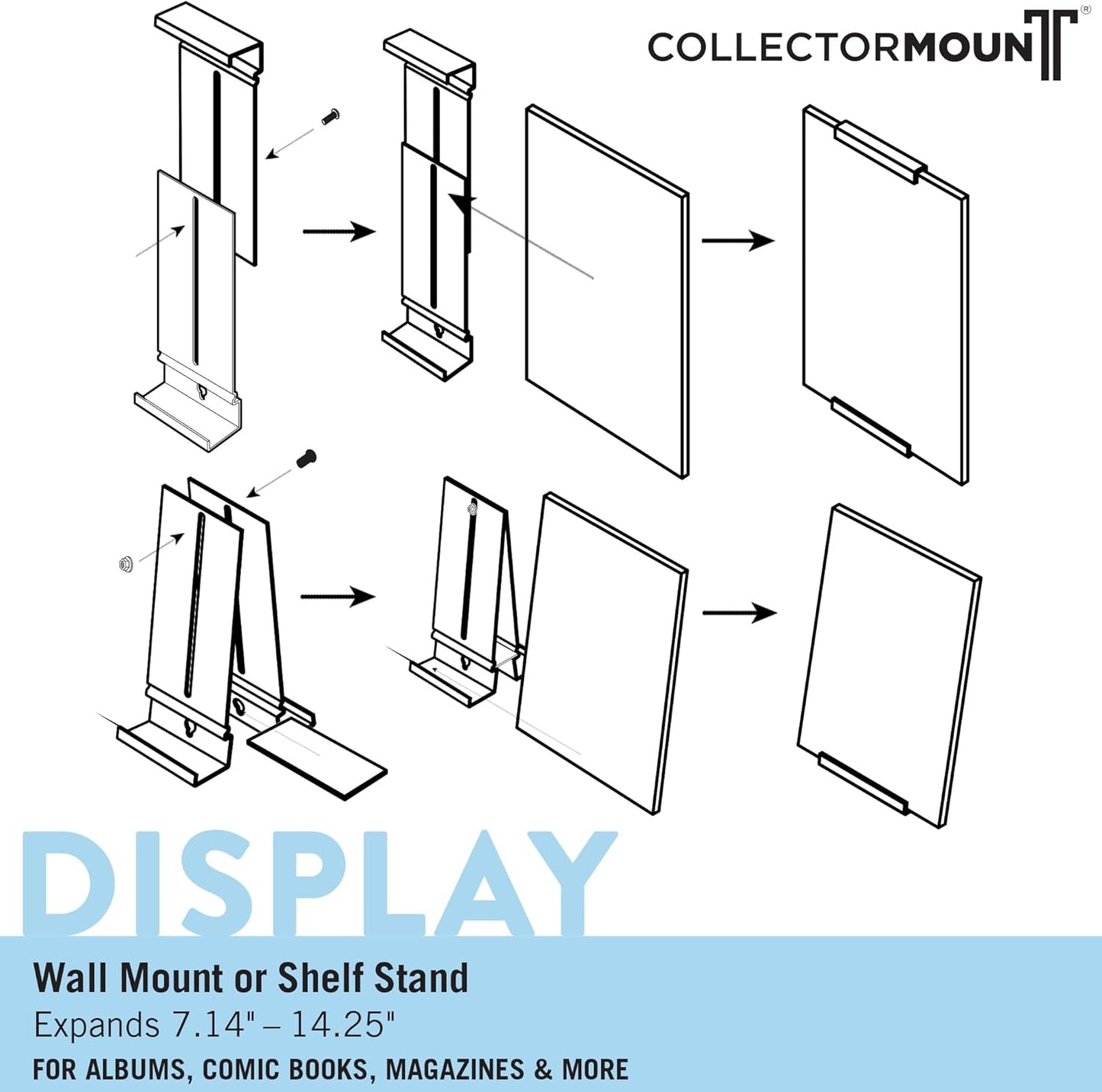 Album Mount 5 Pack Wall Mount Album Frame Brackets or Shelf Stand, Adjustable, Clear to Display Vinyl Records