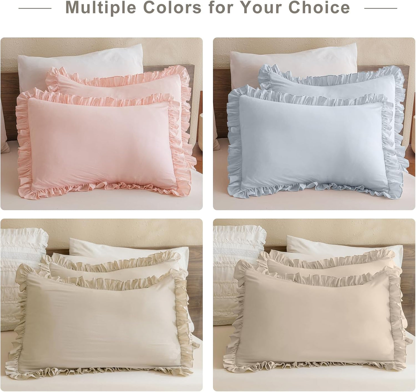 Light Blue Ruffle Pillow Shams King Size,2 Pack 20"X36" Pillow Sham,Shabby Boho Chic Farmhouse Bed Pillow Covers King Ultra Soft and Luxury Microfiber Vintage Pillowcases Set