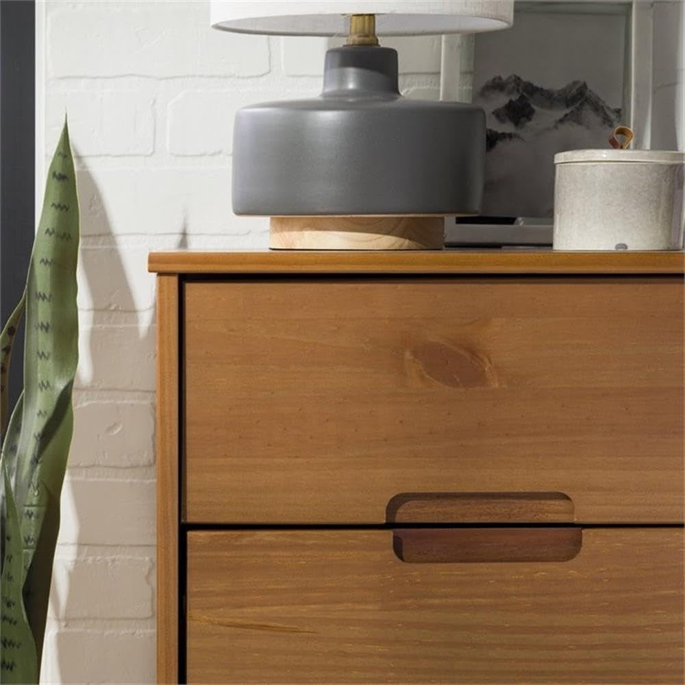 Mid Century Modern Grooved Handle Wood Nightstand Side Table Bedroom Storage Drawer and Shelf Bedside End Table, 2 Drawer, Caramel