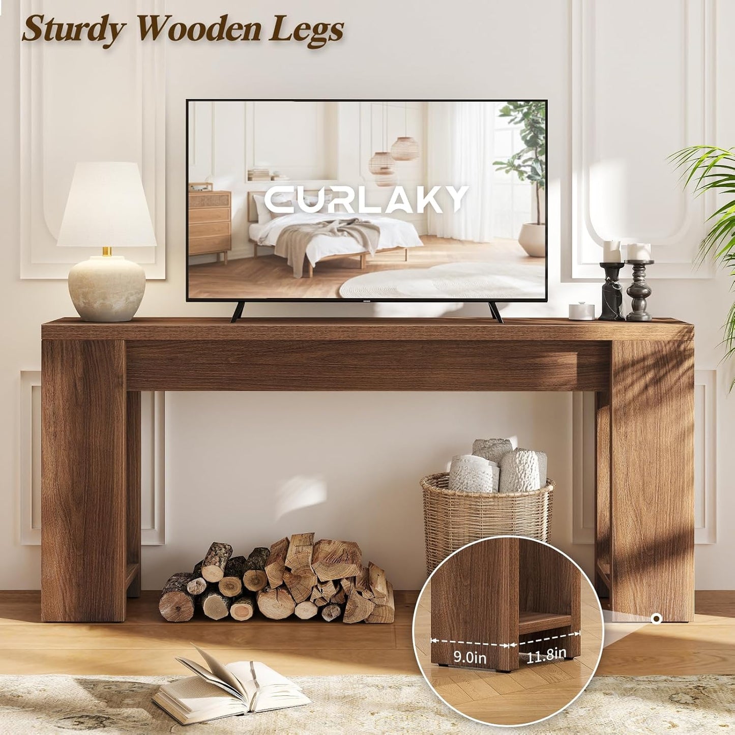 71" Extra Long Console Table, Wood Farmhouse Entryway Table, Plank and Beam Console Tables for Living Room, Entry, Entrance, behind Couch, Hallway, Foyer, Narrow Sofa Tables for Front Door