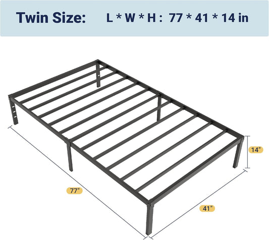 Twin Bed Frame, 14 Inch Metal Platform Beds with Storage Space, No Box Spring Needed and Easy Assembly, Black
