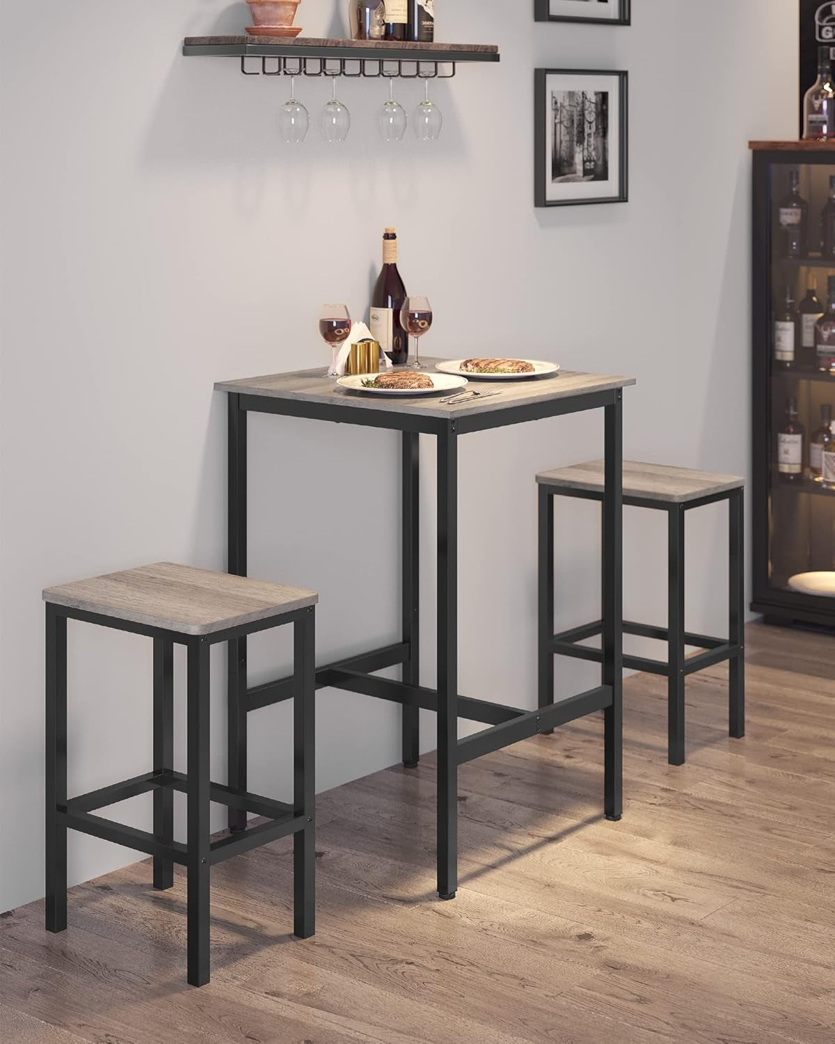 Bar Table, Small Kitchen Dining Table, High Top Pub Table, Bar Height Cocktail Table for Living Room Party, Sturdy Metal, 23.6 X 23.6 X 35.4 Inches for Narrow Spaces, Rustic Brown and Black