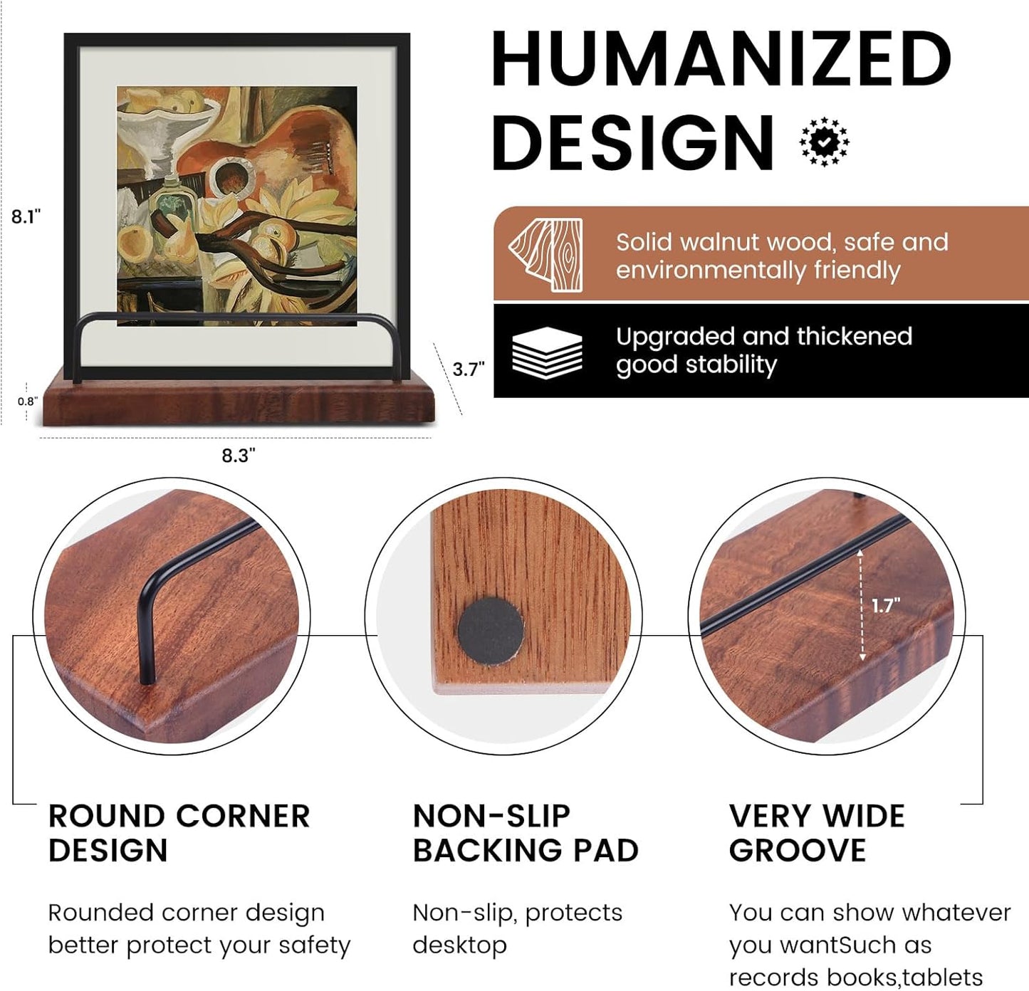 Now Playing Vinyl Record Holder, Solid Wood Stand, Tabletop Display for Albums, Cds, Ipads, Singles and Lps (Walnut)