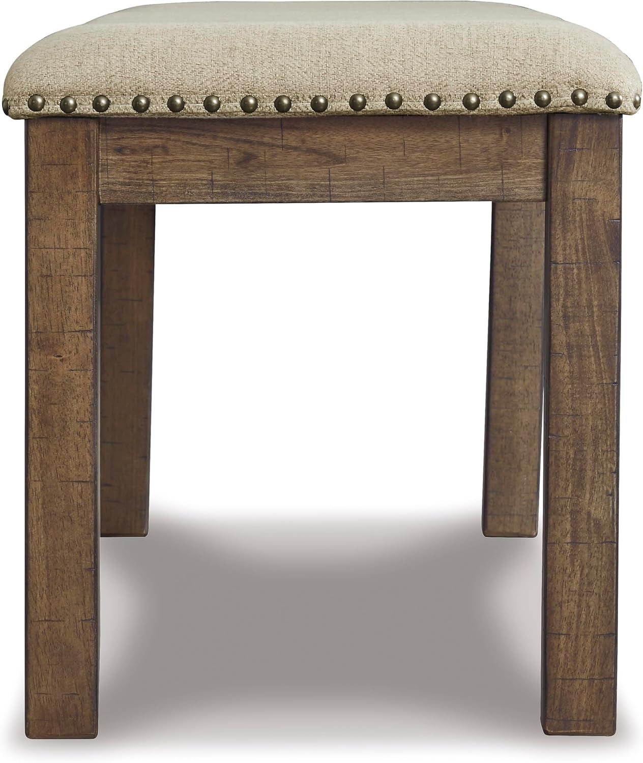 Moriville Casual Rustic Upholstered Dining Bench, Grey & Brown