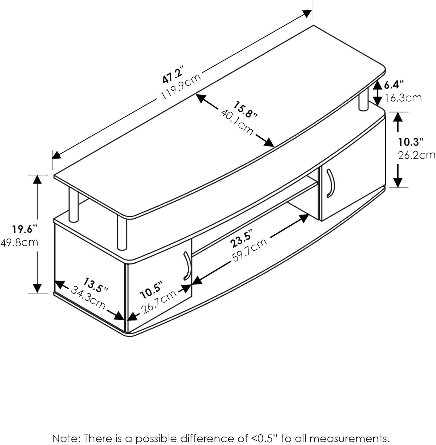 JAYA Large Entertainment Stand for TV up to 55 Inch, French Oak Grey/Black