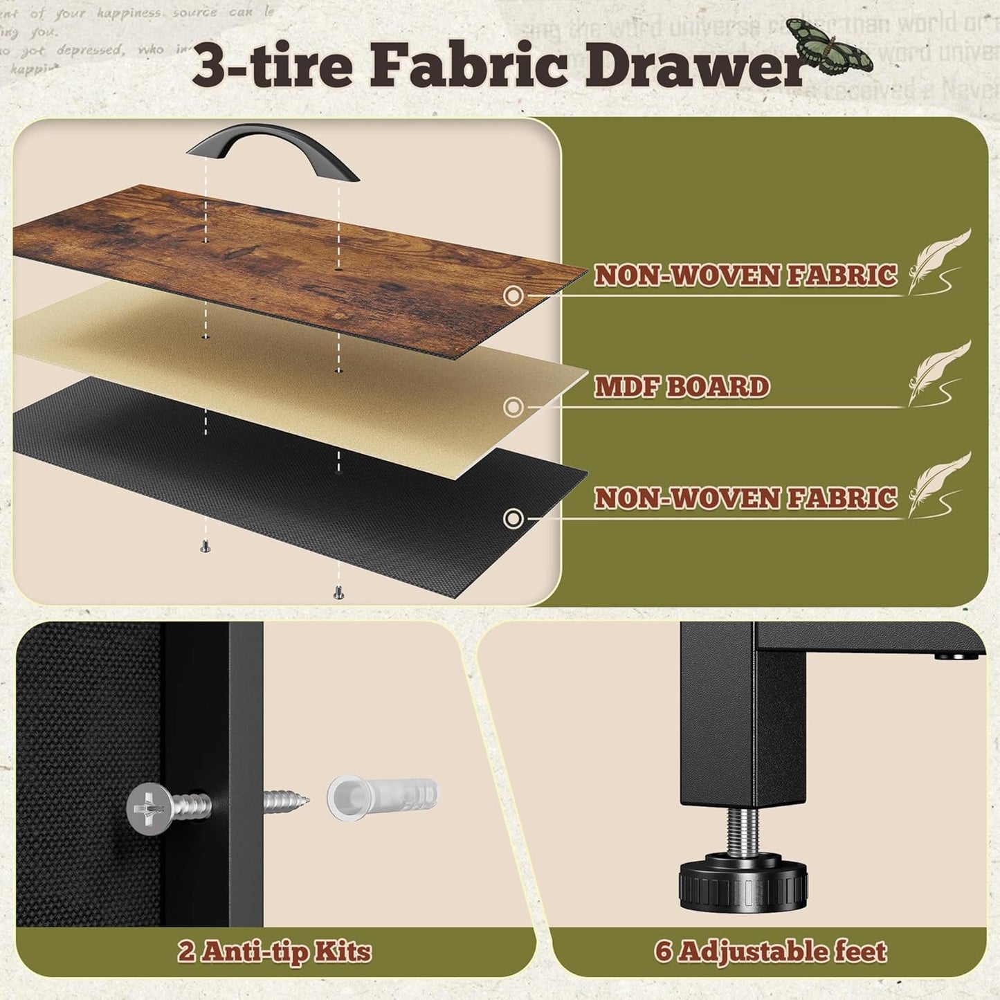 Rustic brown 9 drawer dresser TV stand with power outlets, view 8