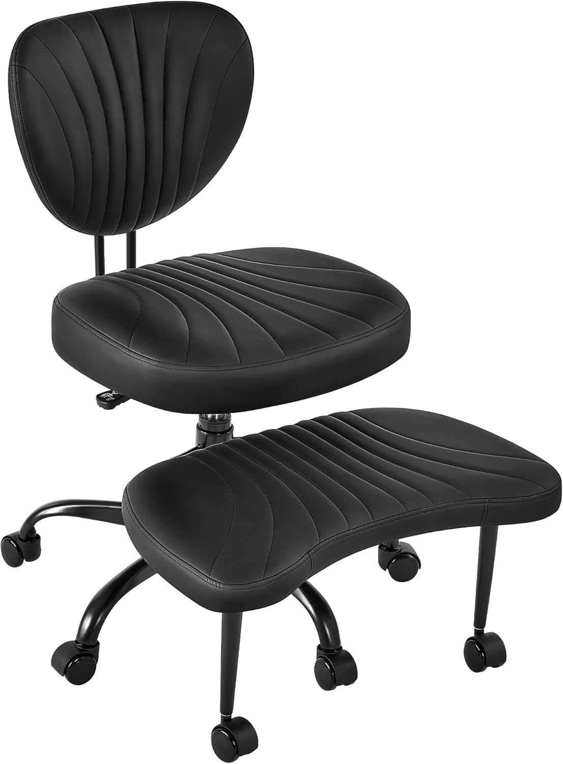 Cross Legged Office Chair, Ergonomic Criss Cross Chair with Wheels, 360° Swivel Height-Adjustable Meditation Chair for Yoga & ADHD, Wide Kneeling Chair with Strong Lumbar Support (Black) BPY01B