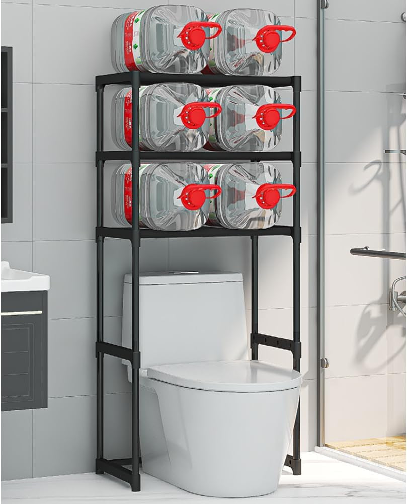 3-Tier over the Toilet Storage, Metal over Toilet Bathroom Organizer Shelf, Freestanding Bathroom Shelves, Space Saver Bathrooms Shelves for Restroom Laundry Balcony, Black