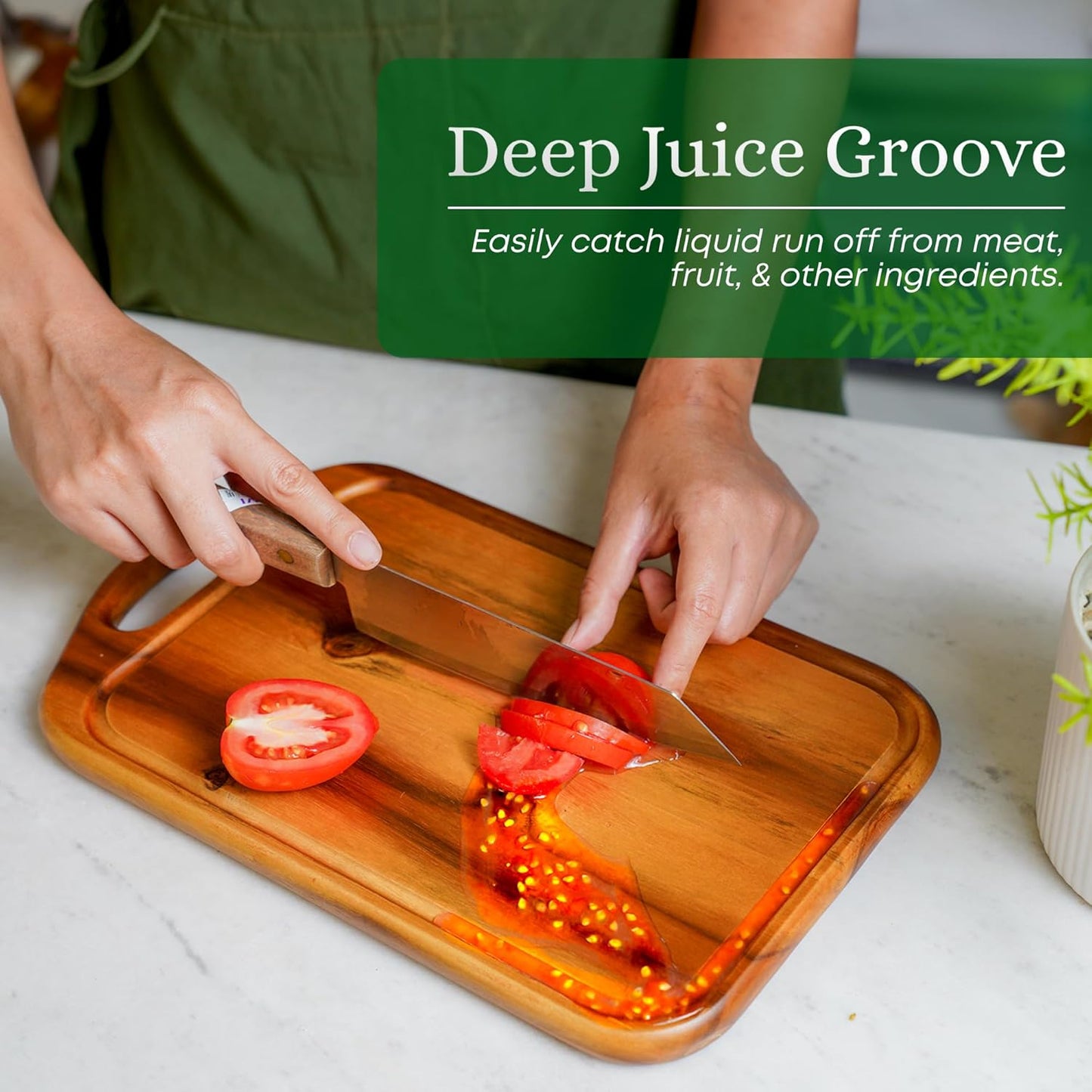 Acacia Wood Cutting Board with Juice Groove, Hanging Hole & Grip Handle for Meat, Vegetables and Cheese, Knife Friendly, Caperci Better Wood Chopping Board