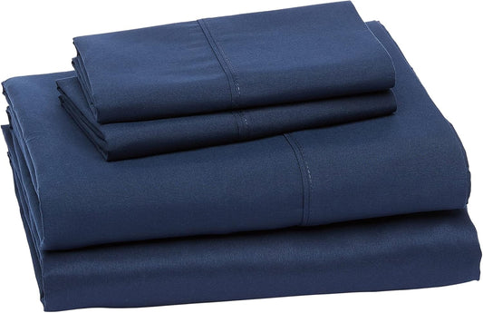 Lightweight Super Soft Easy Care Microfiber 4 Piece Bed Sheets Set with 14-Inch Deep Pockets, Queen, Navy Blue, Solid