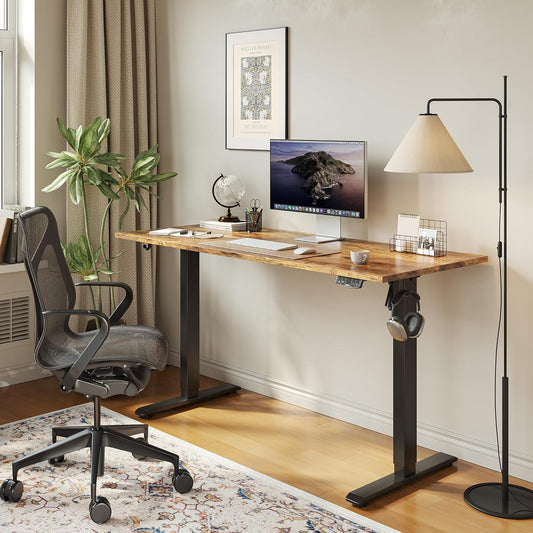 Electric Standing Desk, 48 X 24 Inches Height Adjustable Desk, Sit Stand up for Work Office Home, Ergonomic Rising Computer Table with Memory Preset, Rustic Brown