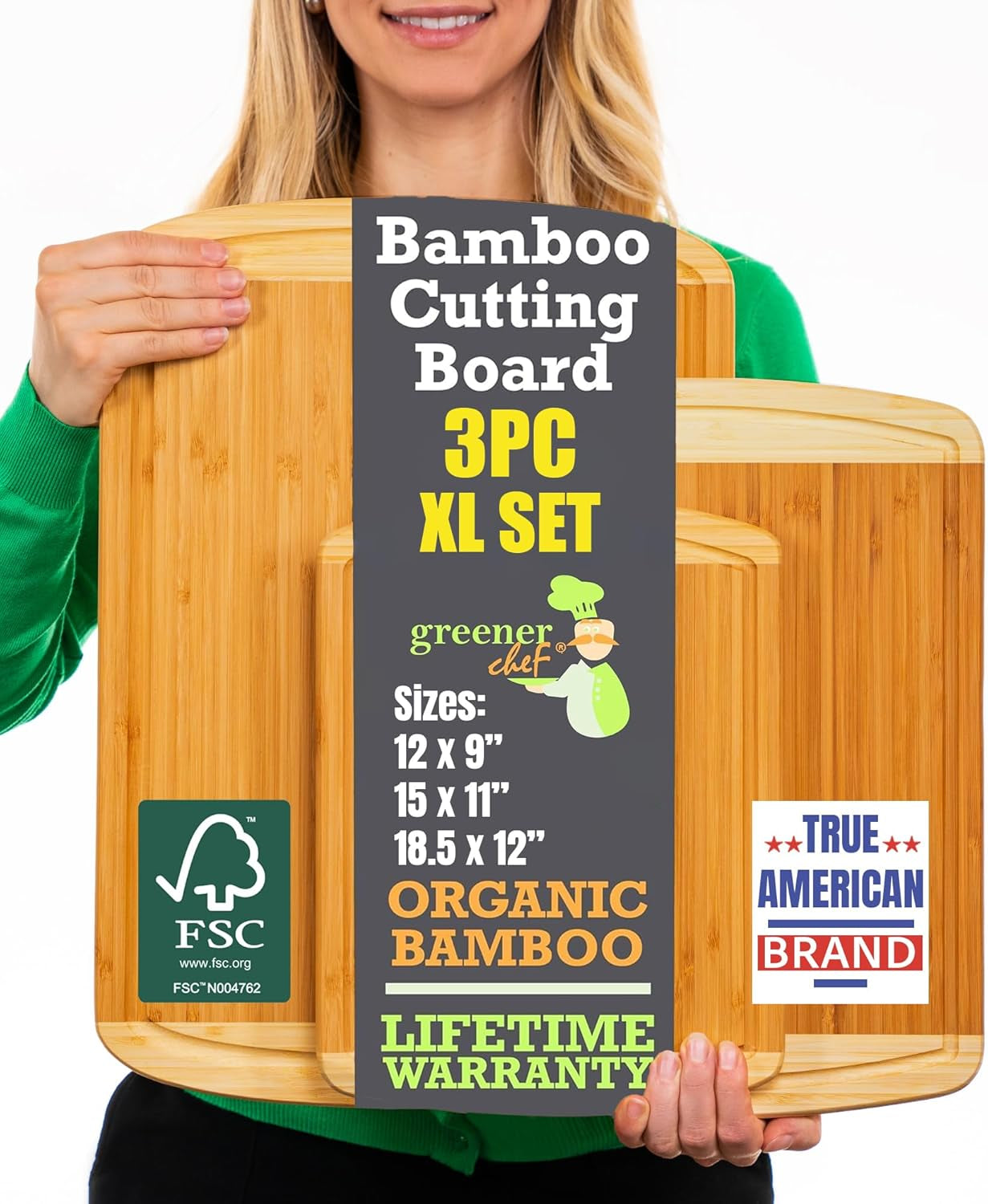 Extra Large Bamboo Cutting Board Set – Wood Cutting Boards for Kitchen, Non Toxic Cutting Board Set for Chopping, Slicing, Carving, Charcuterie – Ideal for Home Cooks, Entertaining, Family Meals