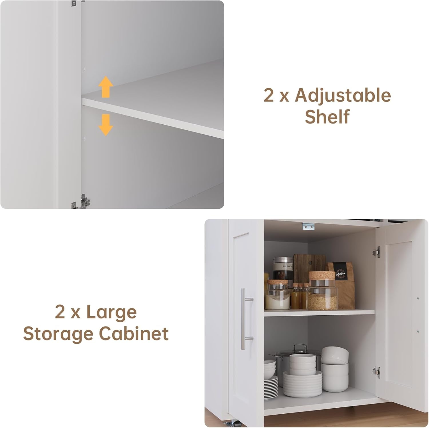 78" Rolling Kitchen Island with Extendable Table, Mobile Kitchen Islands with Storage for 2-4, 3 in 1 Island Cart on Wheels for Small Space with 2 Drawers & 4 Door Cabinet, White