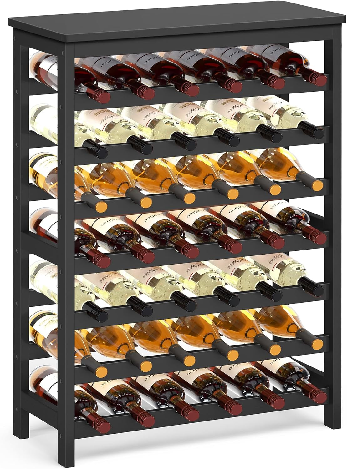 42-Bottle Wine Rack Free Standing Floor, 7-Tier Display Wine Storage Shelves with Table Top, Bamboo Wobble-Free Bottle Holder for Kitchen Bar Dining Room Living Room, Natural UKWR27NL