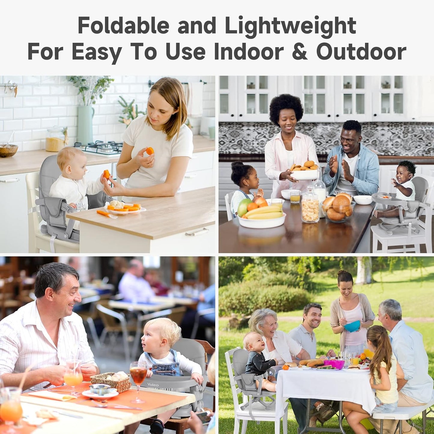 Baby High Chair Booster Seat for Dining Table, Adjustable Height Travel Foldable High Chairs with Tray