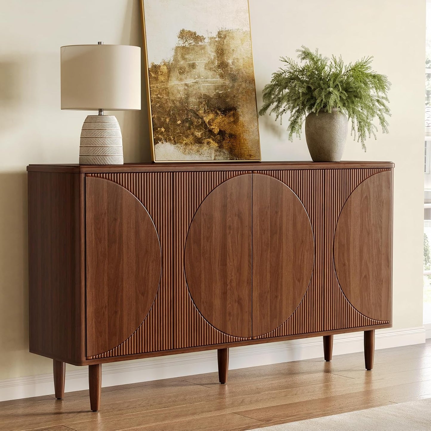 59-Inch Buffet Cabinet Sideboard with Storage, Modern Sideboard Buffet Table with Doors for Living Room, Dining Room (Walnut)